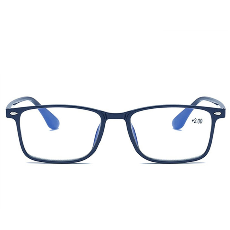 Niebieski Film okulary do czytania mężczyźni kobiety okulary TR90 1.5 Presbyopia prostokątne okulary światło Presbyopic okulary w stylu Retro + 2.0 2.5