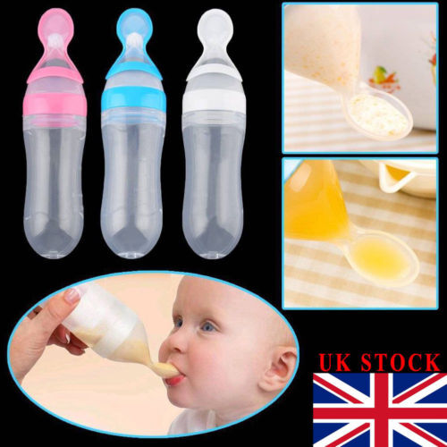 90ML Schöne Sicherheit Infant Baby Silikon Fütterung Mit Löffel Feeder Lebensmittel Reis Getreide Flasche Für Beste Geschenk