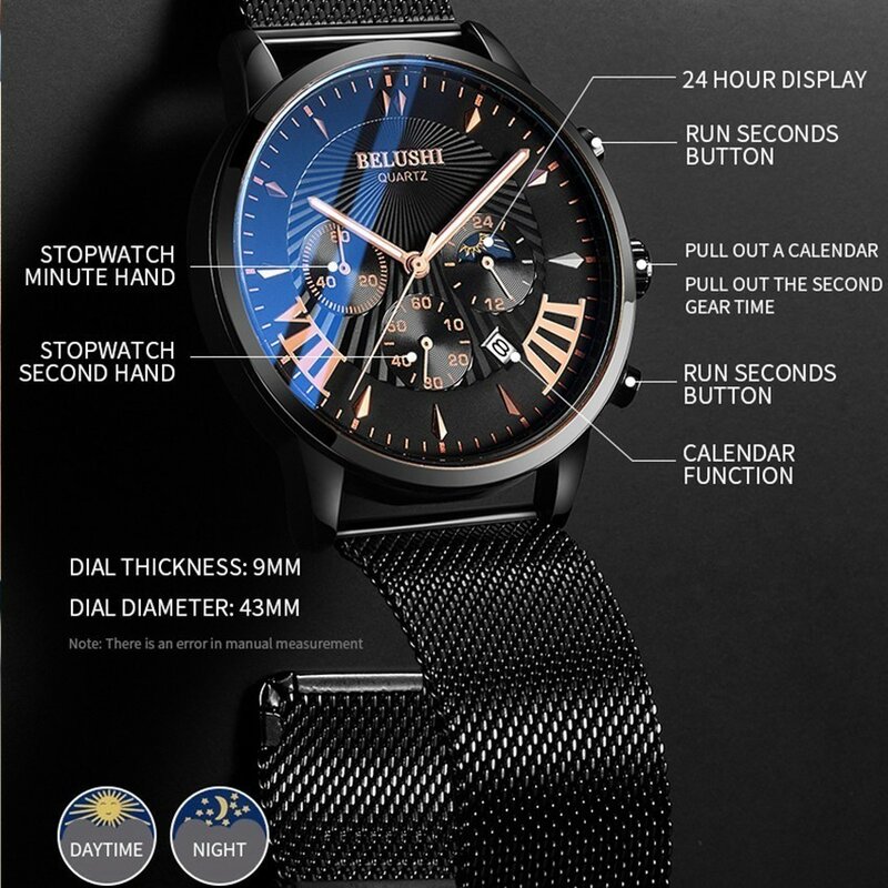Belushi relógios masculinos marca superior de luxo militar dos homens esportes quartzo relógio de pulso à prova dwaterproof água couro masculino relógio relogio masculino