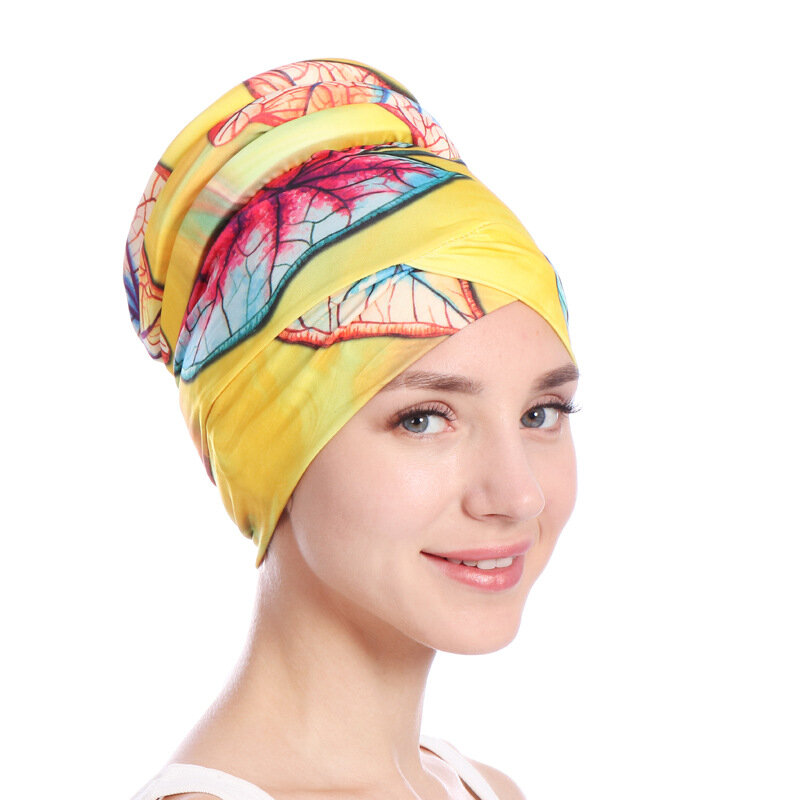 Print Soft Sponge Tail Women Muslimf Hijab Hats Underscarf Turban Cap Wrapped Head Muslim Hijab Scarf Hat Headwrap Scarf