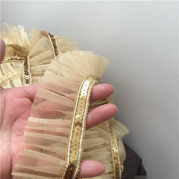 4.5 cm szerokości delikatne złote cekiny haftowane wstążki zakładka koronki ozdoba na kołnierz wykończenia krawędzi do szycia spódnica odzież Diy rzemiosło