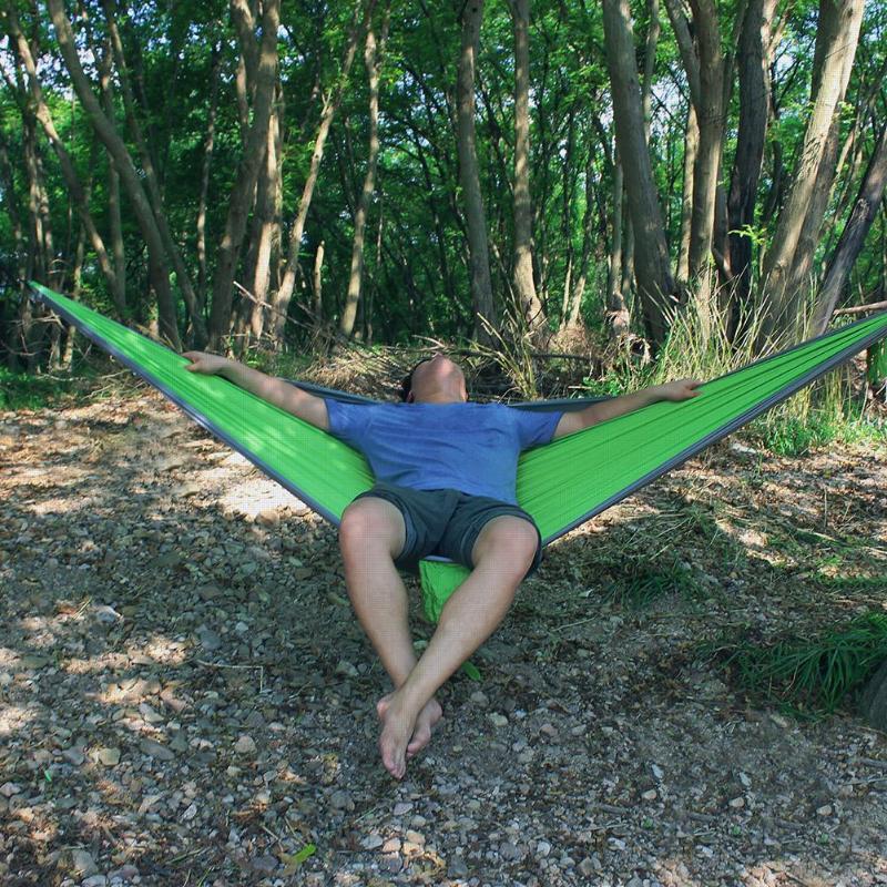 Único duplo hammock adulto ao ar livre mochila viagem sobrevivência caça dormir cama portátil com 2 correias 2 mosquetão