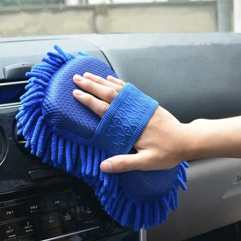 1 PC Carsun voiture corallin éponge microfibre rondelle propre lavage serviette Chenille nettoyage Duster-bleu
