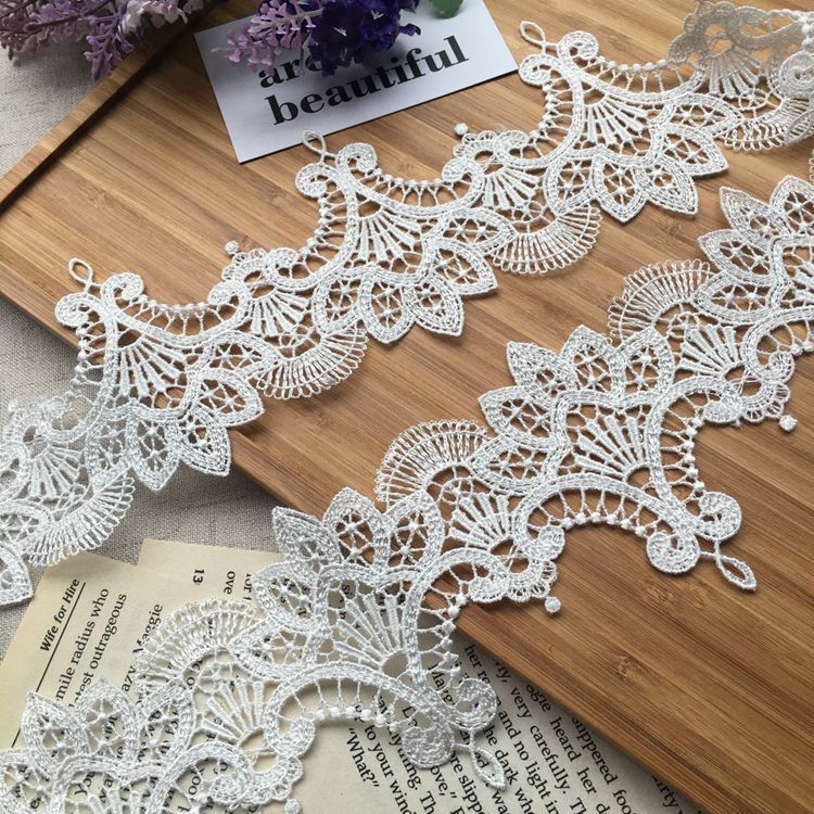 Exquisite 8.5CM Wide White Water Soluble Tulle Lace Embroidered Ribbons Collar Applique Trim Curtains Dress DIY Sewing Supplies
