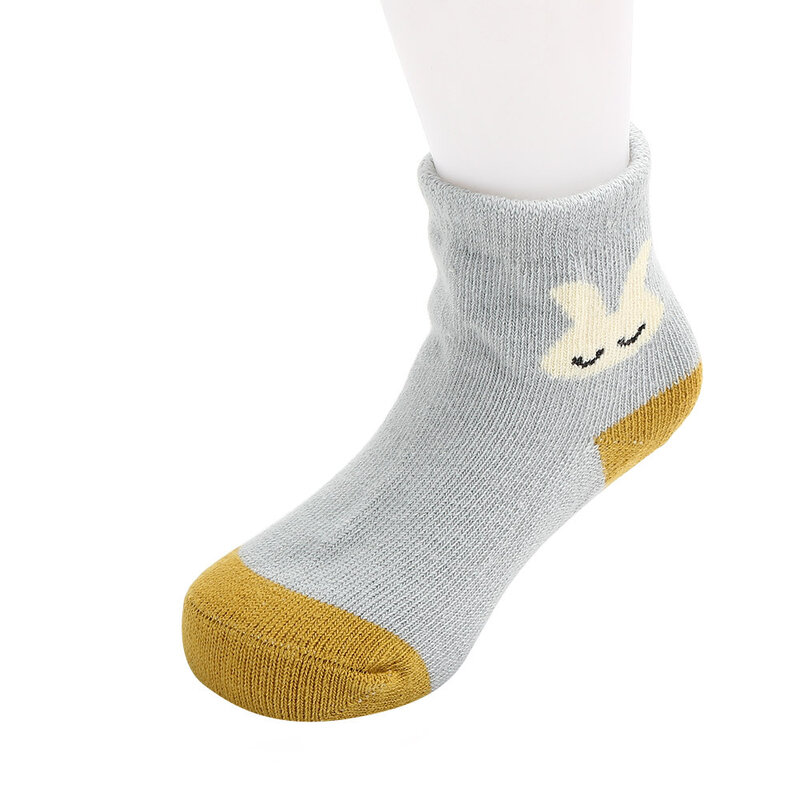 1 par de meias infantis antiderrapantes de algodão, meias de bebê com desenho de coelho pequeno, para primavera e outono, moda infantil