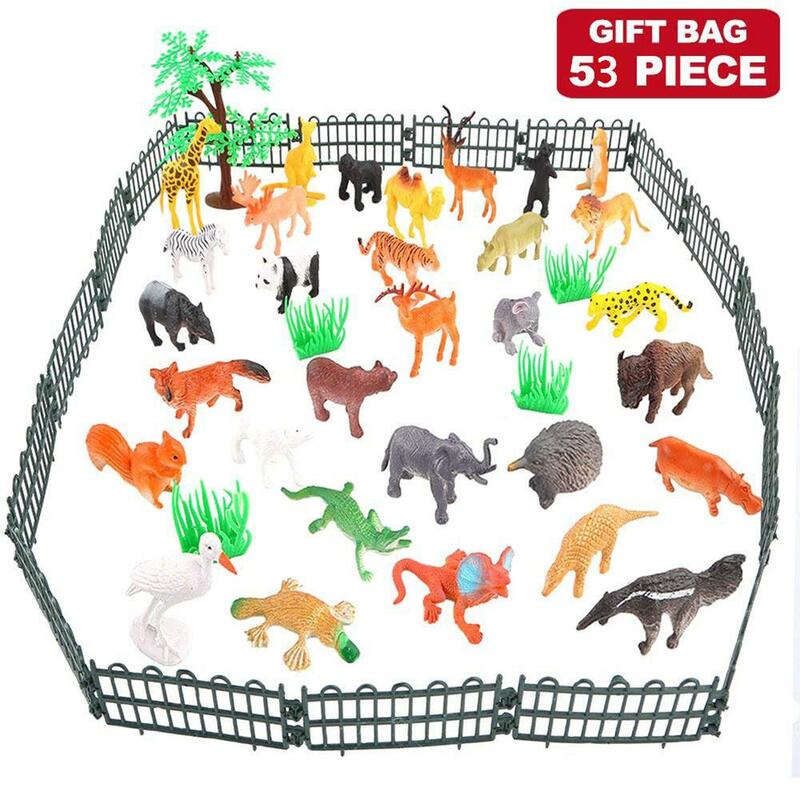 Rctown 53 개/대 공룡 야생 동물 모델 어린이 퍼즐 조기 교육 선물 미니 정글 동물 장난감 세트