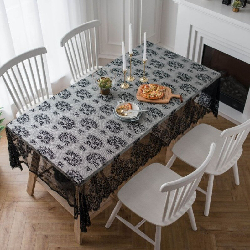 70x145cm High-grade European Style White Black Lace Tablecloth Coffee Table Cover Cloth Mantel Toalha De Mesa Tapete Christmas