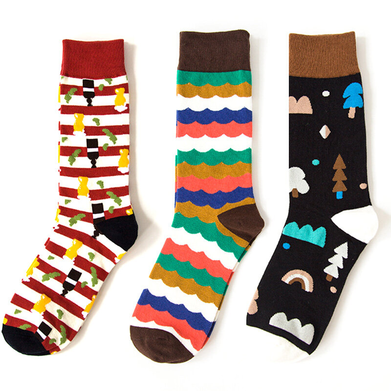 Lnrrabc meias listradas masculinas, multicoloridas, de algodão, estampa, jacquard, longas, casuais, para negócios, acessórios para roupas