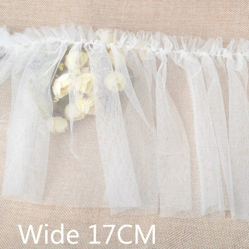 17CM Wide White Black Pleated Fold Mesh Tulle Lace Ribbon Trim Sewing DIY Crafts Cushion Curtain Garment Dress Tassel Decor