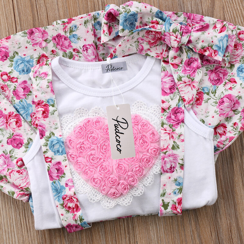 Pudcoco-vêtements pour filles, 3 pièces, en coton, motif Floral, ensemble T-shirt, pantalon, jupe et bandeau de cheveux