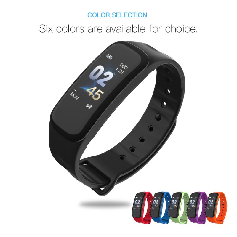 Bracelet connecté C1 Plus, avec écran couleur, capteur d'activité physique avec suivi de la pression artérielle et du rythme cardiaque, pour Android et IOS