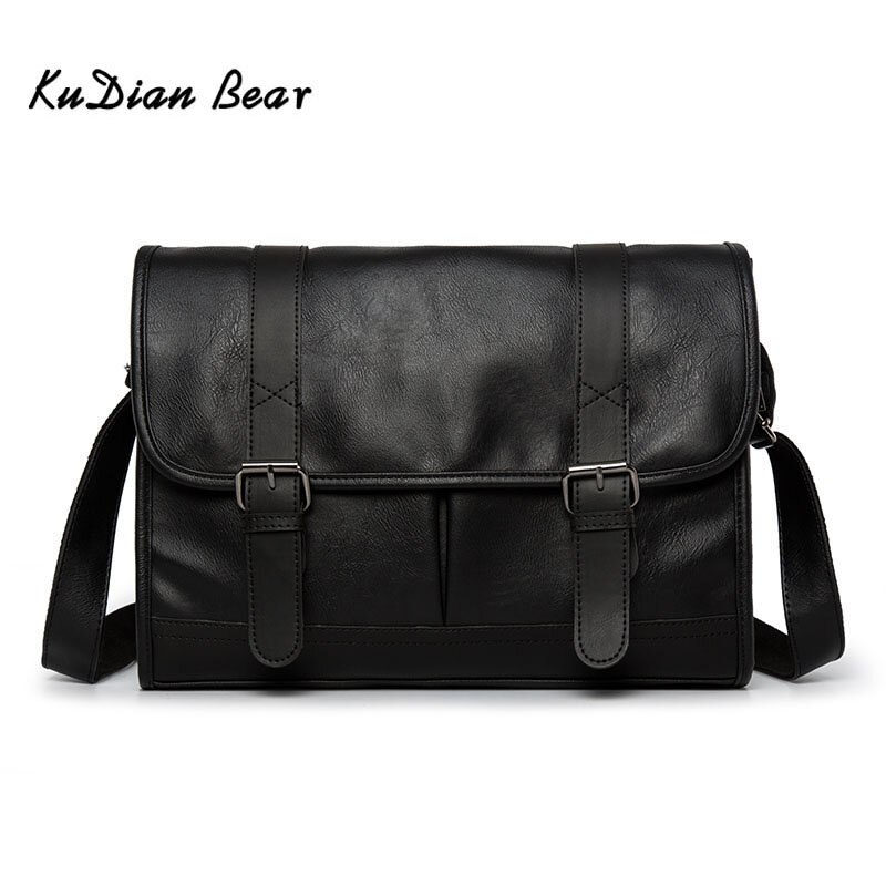 KUDIAN BEAR, мужская сумка-мессенджер, черная сумка на плечо, искусственная кожа, деловая Повседневная Ретро Мужская сумка для ноутбука, сумка дл...
