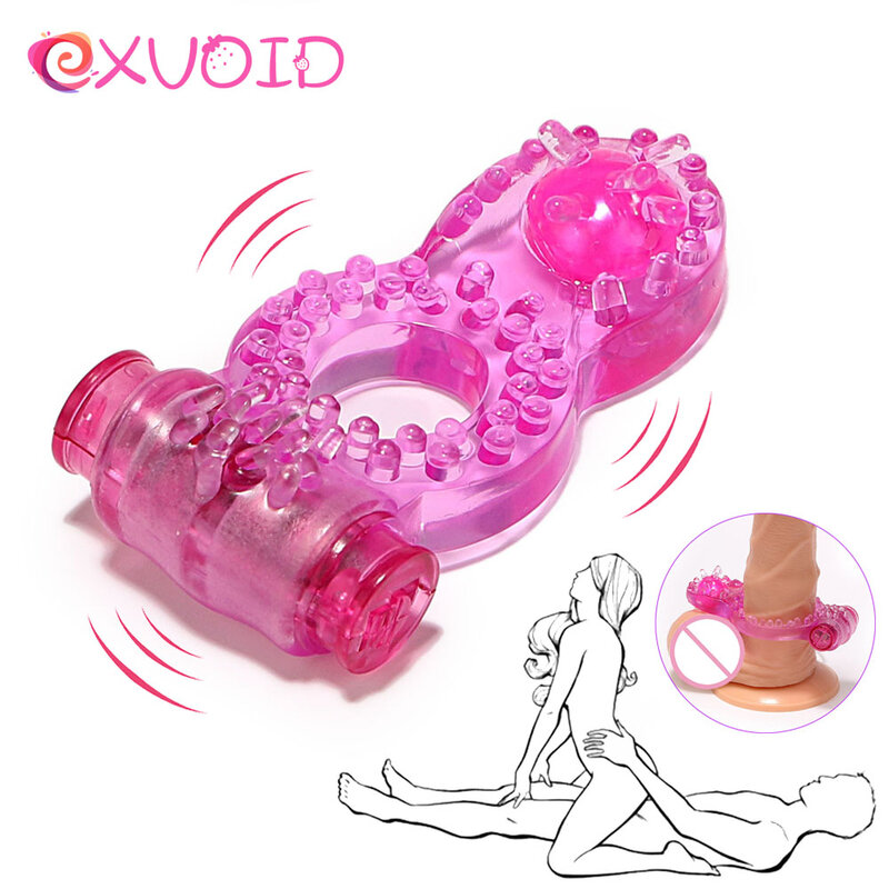 Exvoid anel vibrador borboleta retardante, anel vibrador estimulador de clitóris de silicone elástico brinquedos sexuais para homens