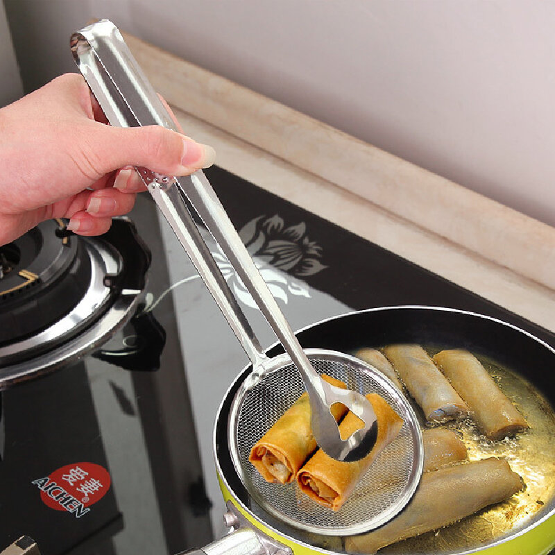Cuillère filtrante multifonction en acier inoxydable avec pince passoire filtre à huile frite pince alimentaire cuisine outils de cuisson