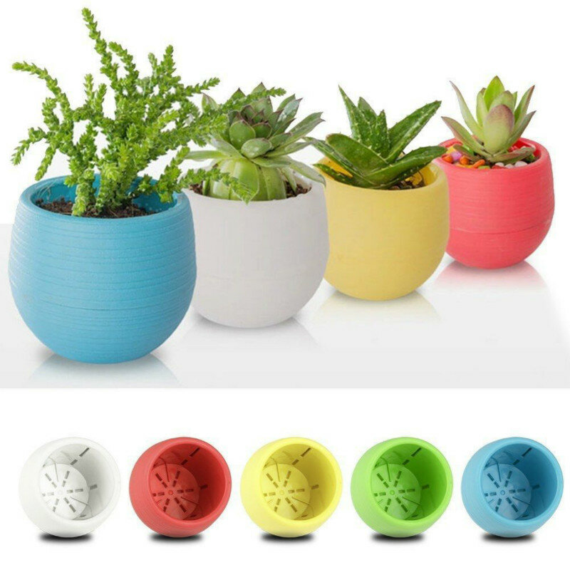 Mini maceta redonda de plástico para jardín, maceta creativa ecológica para decoración de oficina y hogar