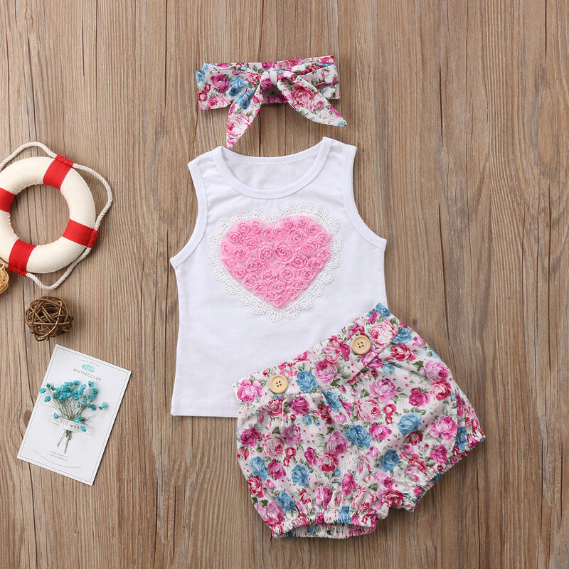 Pudcoco Girls Clothes CA 3PCS Floral Baby Girl Cotton Outfits Clothes T-shirt Top Pants/ Skirts Hairband Sets