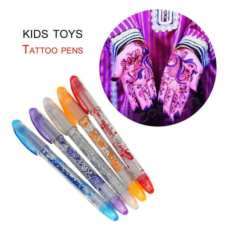 Rotuladores de tatuaje con purpurina, Gel de plantilla temporal, regalo para niños, 6 colores