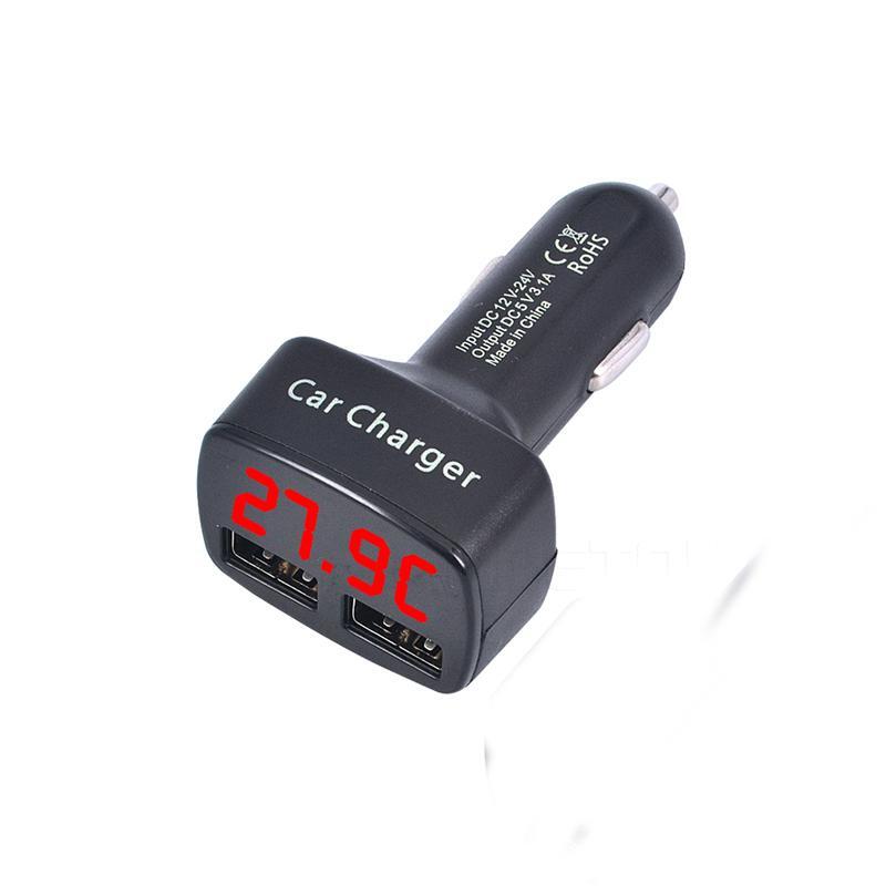 Cargador de coche USB Dual DC 5V 3.1A Universal con voltaje/temperatura/medidor de corriente adaptador de probador Digital LED pantalla r20