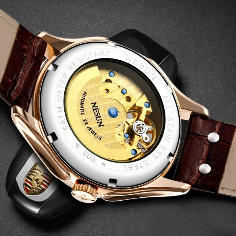 Top Luxus Marke NESUN Neue Männer Mode Sport Automatische Mechanische Armbanduhr Wasserdicht Skeleton Mens Beiläufige Uhr Montre Homme