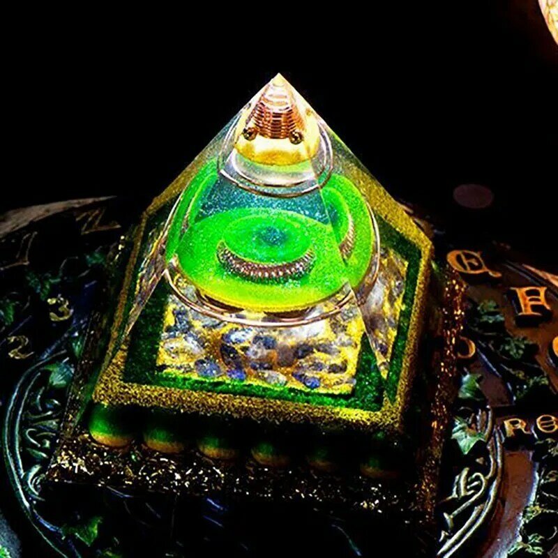 Pirâmide de cristal aura reiki orgonita, pirâmide de cristal de feng shui para decoração e acumulação de riqueza, conversor de energia, joias decorativas de resina
