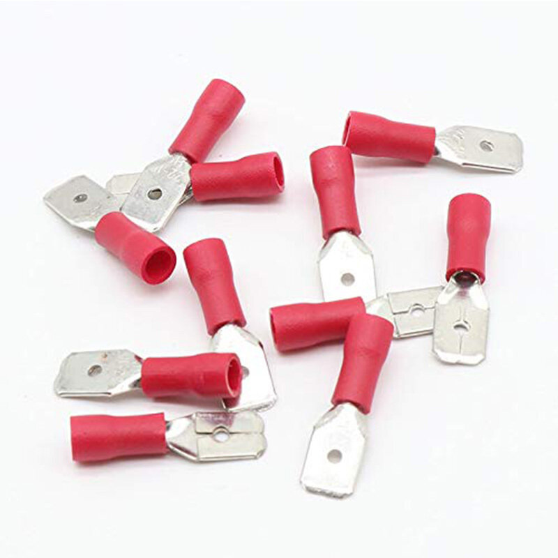 100pcs FDD 1.25-250 MDD 6.3mm Red Blue Female + Male Spade Insulated Electrical Crimp Terminal Connectors Wiring Cable Plug