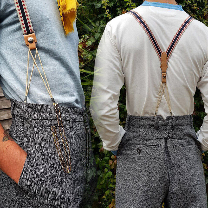 Nowy dżentelmen Retro spodnie z szelkami Sling elastyczny pończoch na męskie spodnie rodzaj przycisku spódnica z paskiem Vintage pończoch