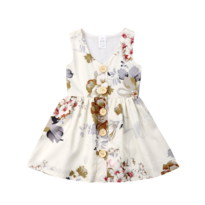 Baby Girls Button Princess Sleeveless Party  Dress Sundress baby girl summer sleeveless dress