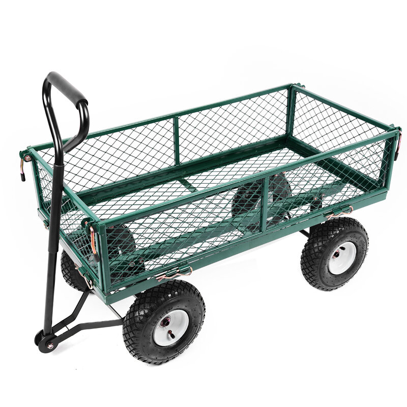 Presell Panana Heavy Duty Large Garden Trolley Cart Truck 4 Wheel Transport Metal Steel Mesh Wheelbarrow Capacity 300kg Kid gift