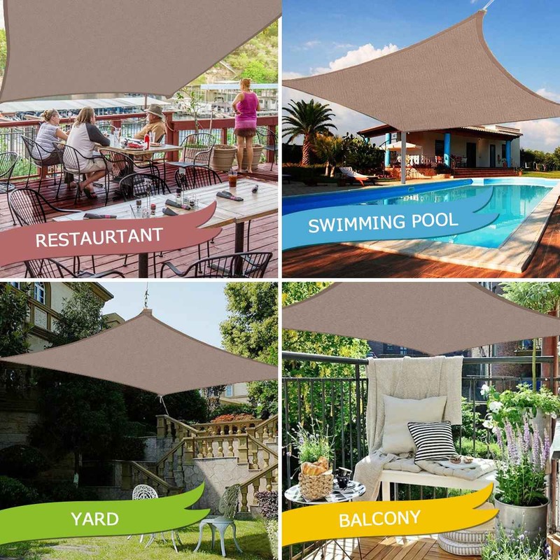 2020 Waterproof 300D Khaki  Square Rectangle  Shade Sail Garden Terrace Canopy Swimming Sun Shade Camping Hiking Yard Sail Awnin
