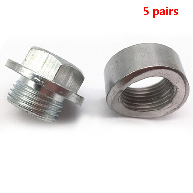 Universal 5 Pairs O2 Oxygen Sensor Pre-Curved Notched Weld Bung Nut M18 x 1.5mm + Zinc Plated Plug