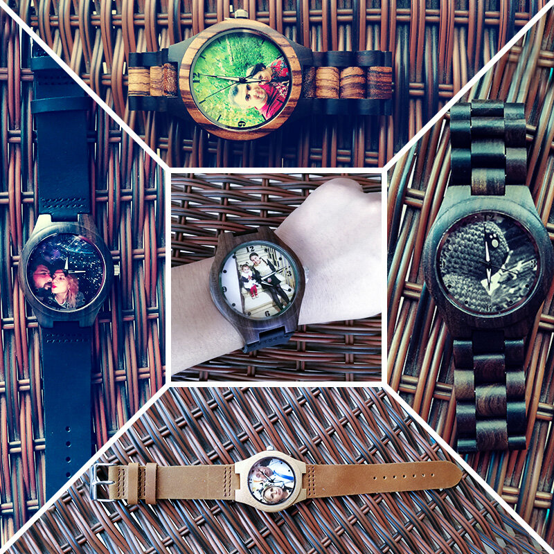 가족 연인 개성 맞춤 조각 시계, 사진 UV 인쇄 대나무 나무 시계, 남성용 선물, 독특한 선물, 생산자 직배송