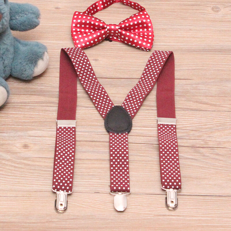 1 Set Bayi Anak-anak Gadis Anak Polka Dot Tali Ikat untuk Pesta Anak-anak Lucu Baru Elastis Dapat Disesuaikan 3-Klip Suspender dengan Dasi Kupu-kupu Set