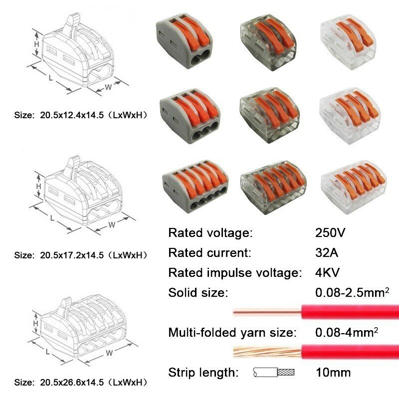 50PCS/BOX 212-215 Electrical Wiring Terminals Household Wire Connectors Fast Terminals For Connection Of Wires