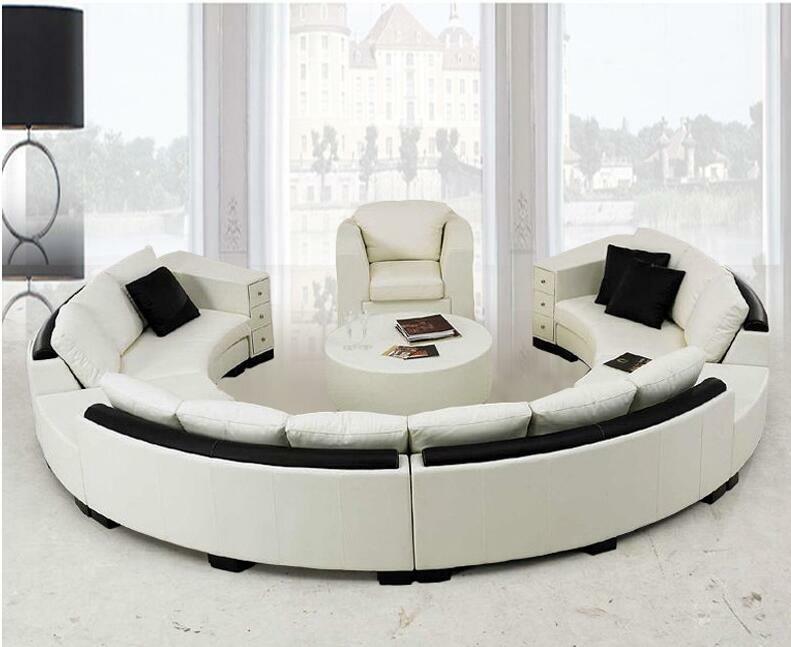 Sofá redondo de cuero de grano superior, personalizado, creativo, a la moda, para sala de estar, combinación de sofá moderno de cuero curvo, para sala de estar