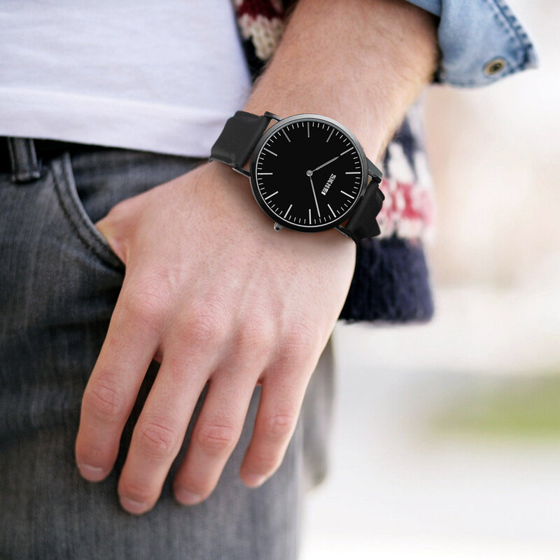 Skmei relógio de quartzo de marca luxuosa, relógio de casal com pulseira de couro na moda casual de 30m, à prova d'água 9179