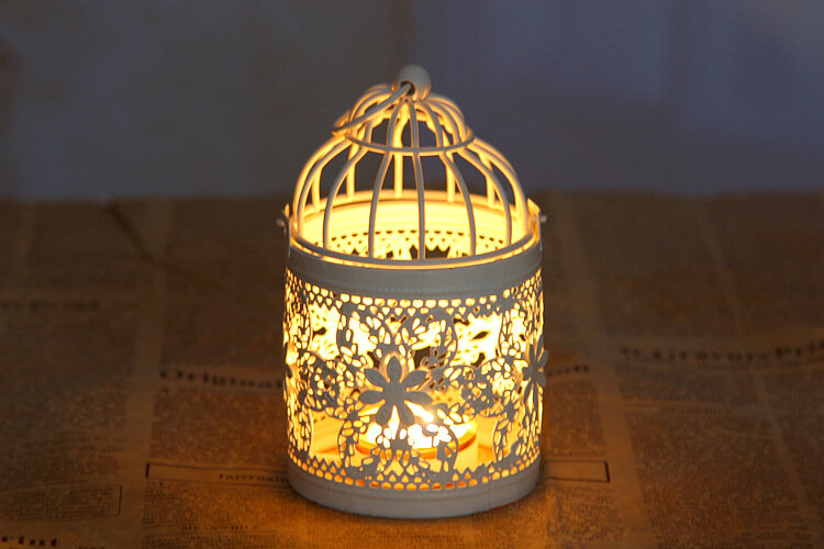 Candelabros huecos para decoración del hogar, candelabro colgante de jaula de pájaro, linterna nupcial, Vintage, JX 1137, 1 unidad