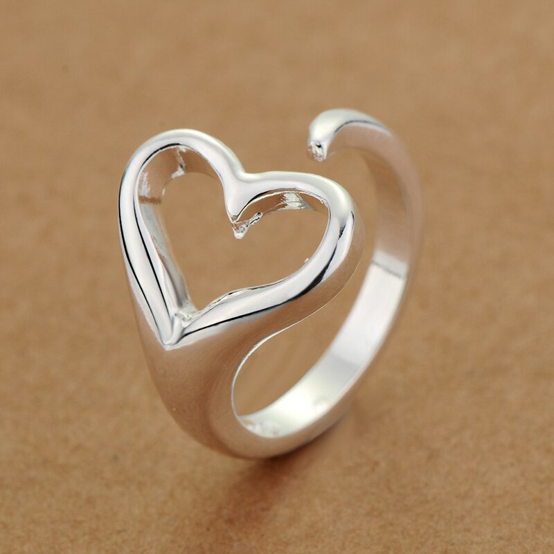 خاتم مطلي بالفضة عيار 925 قابل للتعديل على شكل قلب ، مجوهرات عصرية للنساء ، للبيع بالجملة ، VGPJZMRQ UKQEYPMX
