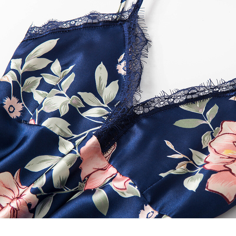 Set Piyama Wanita Renda Satin Pakaian Tidur Piyama Tuangkan Femme Pakaian Tidur Musim Panas dengan Celana Kasual Pakaian Rumah Kimono Jubah Gaun