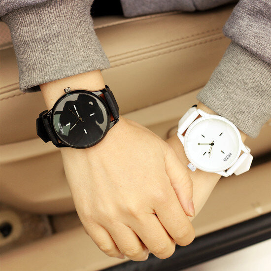 Kezzi marca à prova d' água preto e branco relógios de casal feminino, mesas da moda, mostrador grande, relógio de silicone masculino, feminino, relógio formal