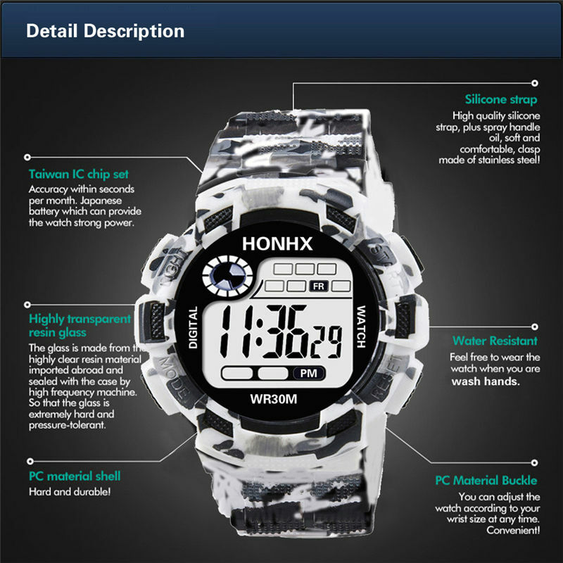 HONHX-reloj Digital deportivo para hombre, correa de silicona, hebilla de Pin, duradero, redondo, 2019
