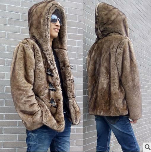 2019 hombres Casual Botón de bocina con capucha chaquetas de piel sintética de visón Outwears de moda abrigos de piel para invierno hombre chaqueta de piel de S/5Xl K19