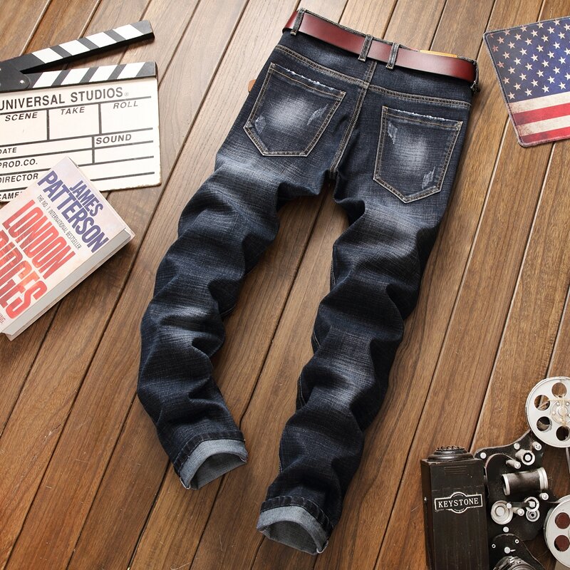 Calça jeans masculina 3d com bordado estilo tigre, de alta qualidade, rasgada, reta, casual, plus size de 29-38