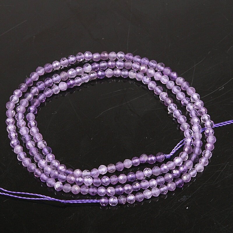 2mm 3mm naturel à facettes améthyste violet cristal Quartz pierres précieuses perles en vrac bricolage accessoires pour bijoux collier Bracelet fabrication