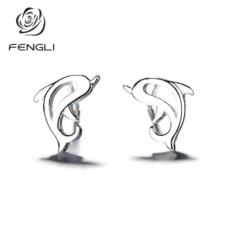 FENGLI لطيف الفضة العصرية ترصيع القرط لطيف المحيط الحيوان وأقراط للنساء مجوهرات الأزياء فتاة هدية بالجملة