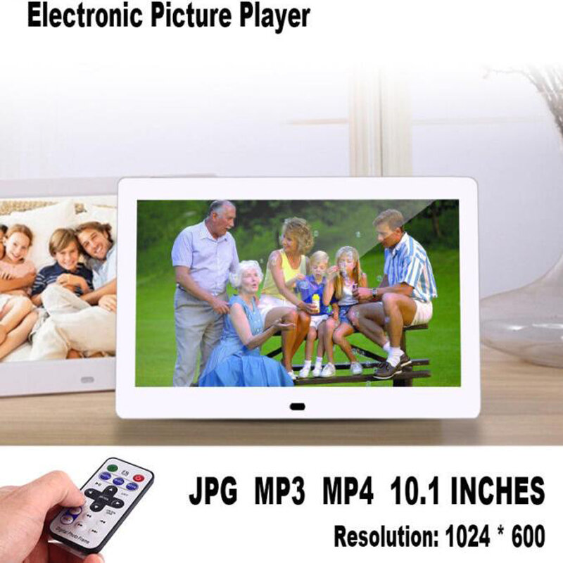 Moldura de fotos digital hd 10.1 ", multimídia player mp3 mp4 relógio de alarme para presente