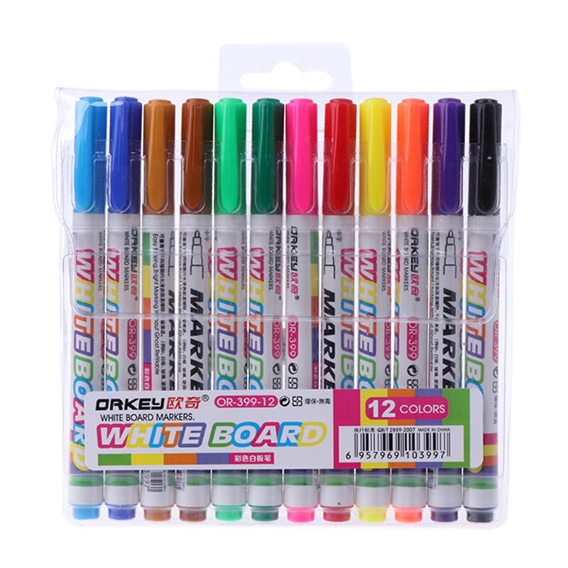 12 Kleuren Whiteboard Marker Niet Giftig Droge Wissen Mark Teken Fine Nib Set Supply