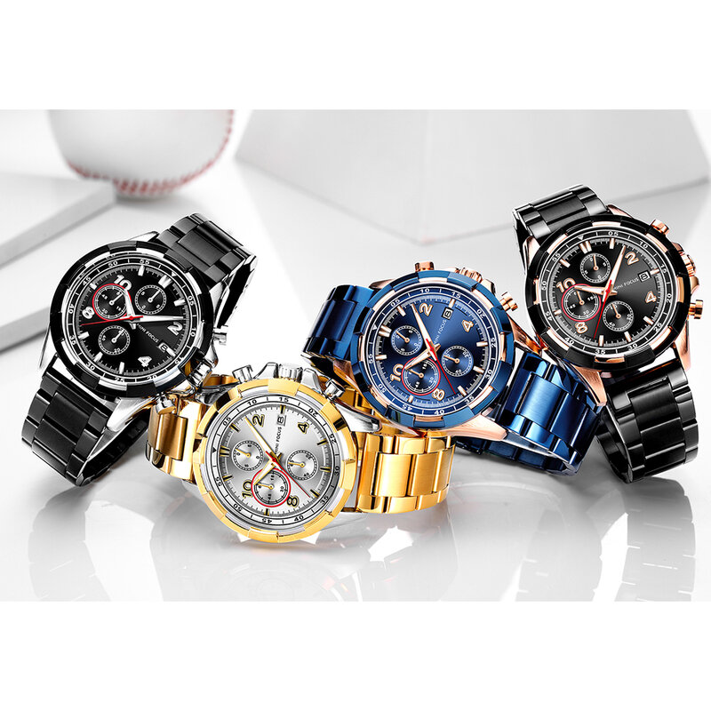 Minisfocus relógio de quartzo marca de luxo relógio de pulso masculino masculino relógios de esporte de aço inoxidável à prova dwaterproof água montre homme