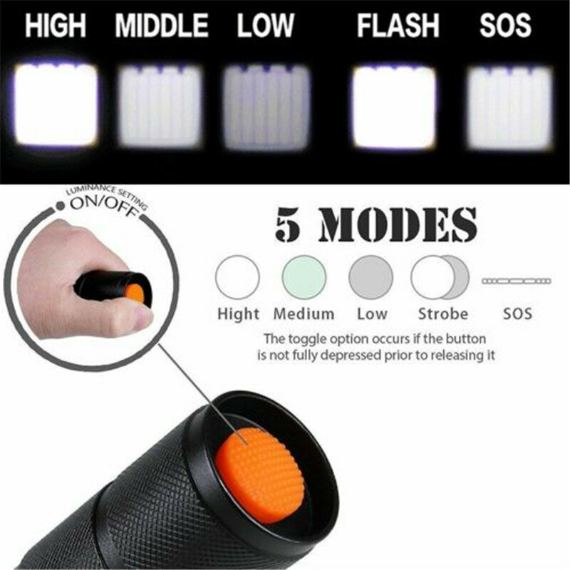 Torcia a LED per polizia esterna tattica 50000LM tattica LED T6 torcia zoomabile lampada 5 modalità AAA