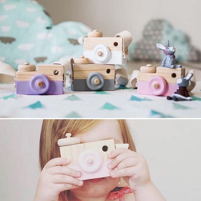 Juguete de madera Cámara niños creativo cuello fotografía Prop decoración niños Festival regalo bebé juguetes educativos regalos gran oferta 6 colores