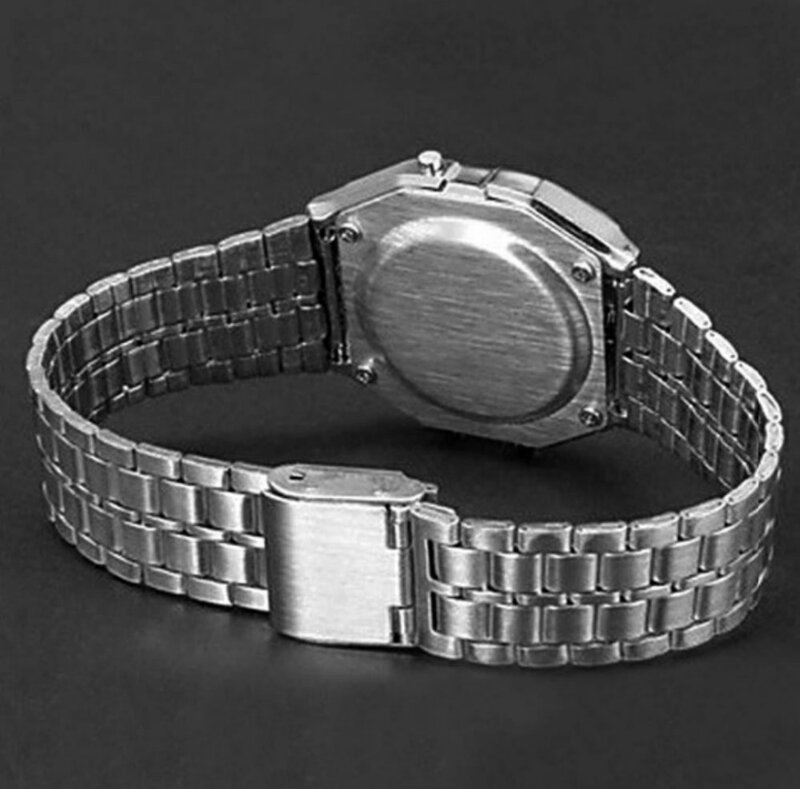 Luksusowy cyfrowy budzik i stoper ze stali nierdzewnej zegarek LED kobiety mężczyźni moda zegarek na bransolecie zegar relogio feminino masculino